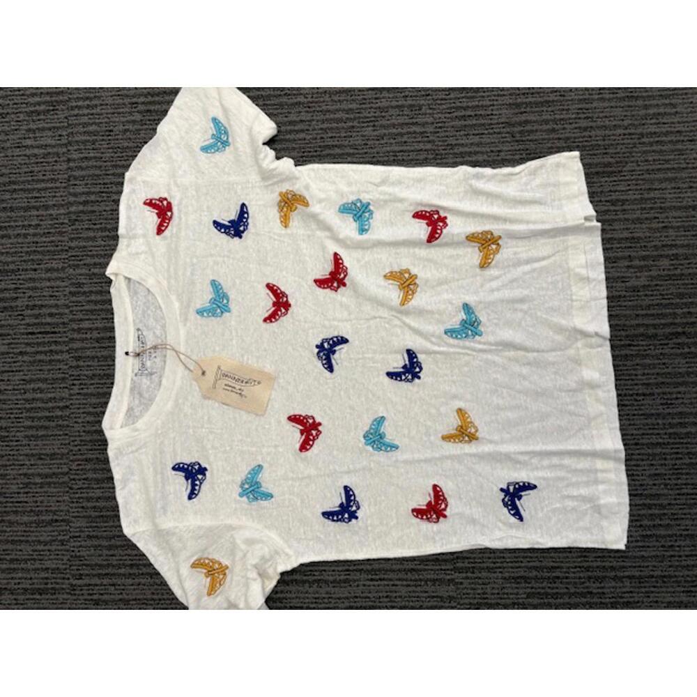 NWT New Banner Day Embroidered Linen Butterfly Tee XL